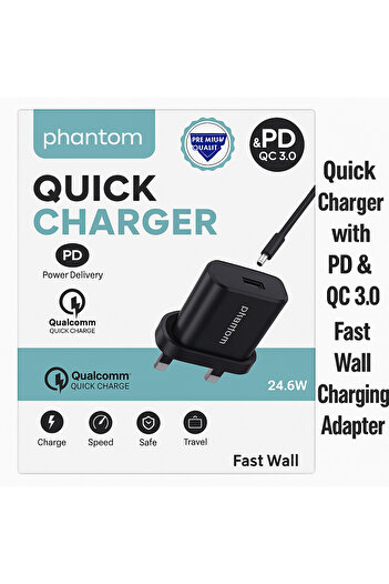TSUMAB Phantom Quick Charger with PD & QC 3.0 – Fast Wall Charging Adapter