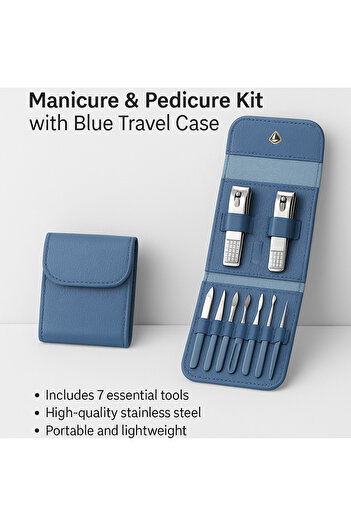 TSUMAB Professional 7-in-1 Manicure & Pedicure Kit with Blue Travel Case