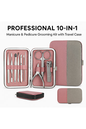 TSUMAB Professional 10-in-1 Manicure & Pedicure Grooming Kit with Travel Case