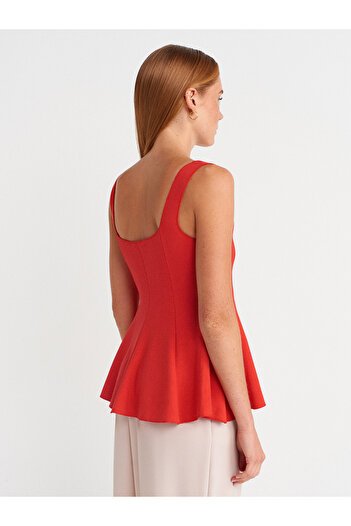 Dilvin 31973 Peplum Stretch Top-Red