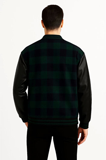 TUA MODA Tua Moda Handles Faux Leather Lined Lumberjack College Inner Jacket - Khaki