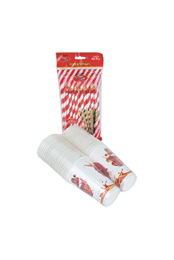 Homemate Home Mate Paper Cups 12oz (40 pcs) with Paper Straws (40 pcs) – Eco-Friendly Disposable Set