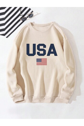 Velostra Men's Unisex Usa Printed 3-Thread Ribbed Crew Neck Sweatshirt