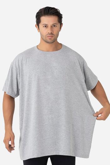Arma Yıldız Men's Gray Plus Size T-Shirt Crew Neck Short Sleeve 100% Cotton Combed Cotton