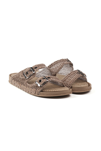 KAJILA Women's Camel Straw Slippers Knitted Lace Embroidered Knitwear Summer Vacation Home Casual Slippers