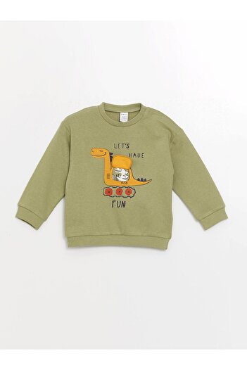 LC Waikiki Lcw Baby Green Crew Neck Long Sleeve Printed Baby Boy Sweatshirt and Sweatpants 2-Piece Set