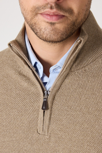 Frappoli Tolex Men's Mink Nopenli Cotton Blend Half Zipper Sweater