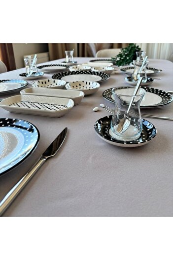 Yiğit Seramik Züccaciye Elegance Polka Dot 21-Piece Breakfast Set for 6 People