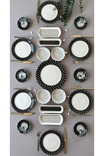 Yiğit Seramik Züccaciye Elegance Polka Dot 21-Piece Breakfast Set for 6 People