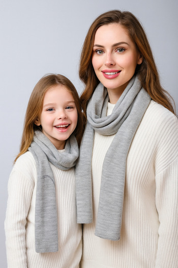 Sebir Moda Single Color Knitwear Mother-Child Set Scarf (40X180Cm and 30X140Cm)