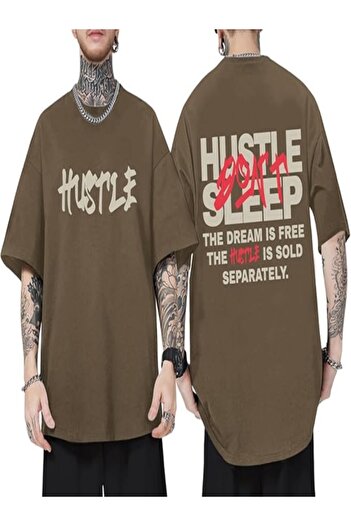 ACTIVE MODA - Hustle Printed Cotton Oversize T-Shirt Plus Size