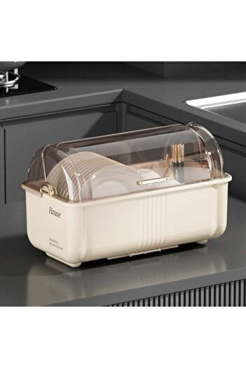 Noon East Plastic Covered Dish Drying Storage Rack Kitchen Tableware Dish Drainer with Transparent L