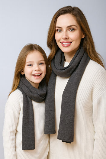 Sebir Moda Single Color Knitwear Mother-Child Set Scarf (40X180Cm and 30X140Cm)