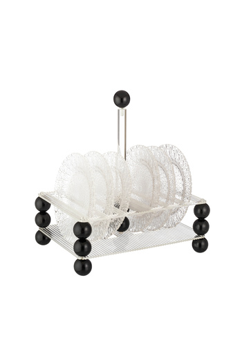 Dania Set of 6 glass plates for sweets, nuts, and all occasions, with an acrylic stand and black balls, size 15 cm