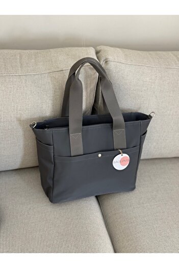 BAGLOVİS Collar Satin Fabric Gray Women's Shoulder Bag En40 Size27