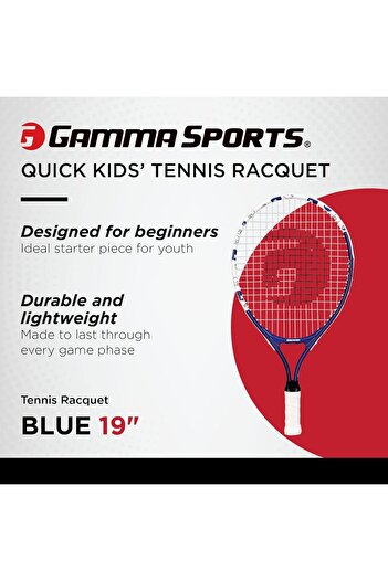 Gamma Sports Junior Tennis Racquet: Quick Kids 19 Inch Tennis Racket - Prestrung Racquets for Youth