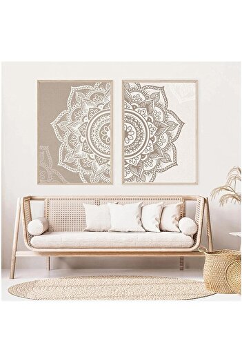 Today Idea Boho Beige Mandala Canvas Wall Art with Framed by Emoda