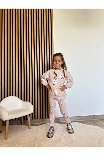ARBİ kids Girl's Floral Printed Three-Thread Suit Seasonal