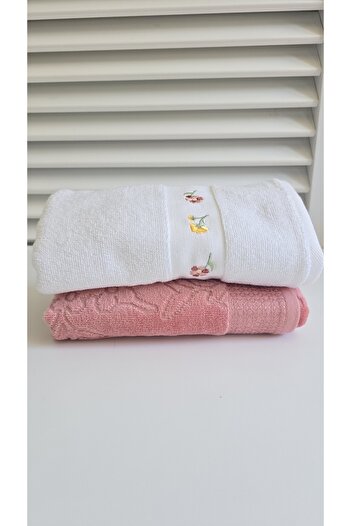 Özdilek Hand-Face Towel (Pack of 2 White Coral) Embroidered