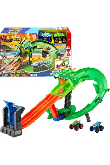 mattel Hot Wheels Monster Trucks Dragon Destruction Playset – Includes 2 Trucks, Ages 4+