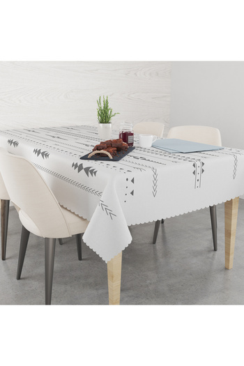 yok yok evim eve dair her şey Square Ethnic Gray Patterned Linen Textured Seamless Tablecloth