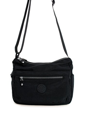 VESSARA Women's Multi-Eye Waterproof Crinkle Fabric Black Color Cross Strap Shoulder Bag