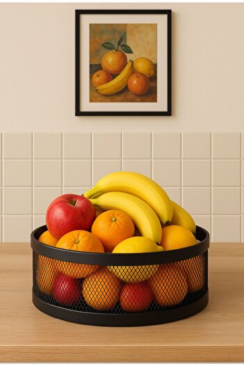 VENON Elis Metal Basket 30 cm X 15 cm Metal Fruit Bowl Black Crisper Kitchen Organizer Kitchen Table