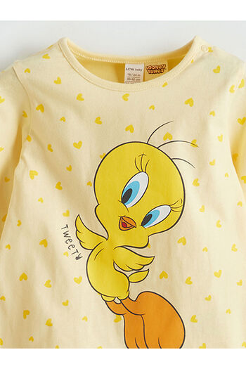 LC Waikiki Yeni Sezon Bisiklet Yaka Tweety Baskılı Kız Bebek Pijama Takımı