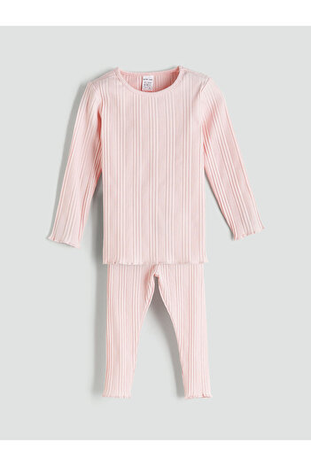 LC Waikiki Crew Neck Long Sleeve Basic Baby Girl Pajama Set