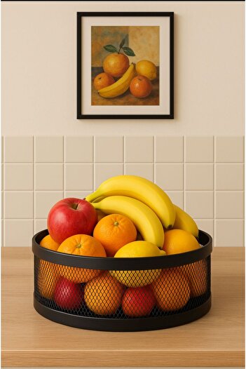 VENON Elis Metal Basket 30 cm X 15 cm Metal Fruit Bowl Black Crisper Kitchen Organizer Kitchen Table