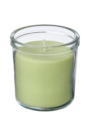 IKEA LÖVSKOGSLUND Scented candle in glass, Apple/light green, 40 hr