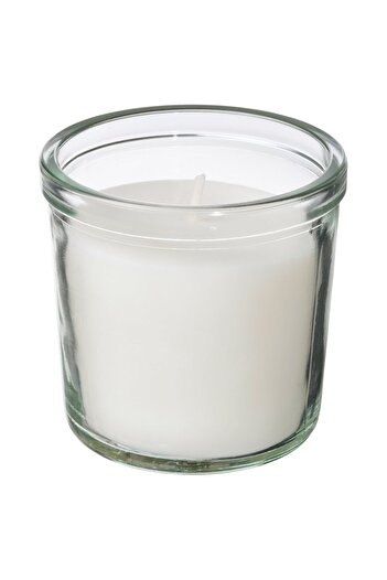 IKEA TRÅDCYPRESS Scented Candle in Glass, Fresh Linen/White, 20 hr