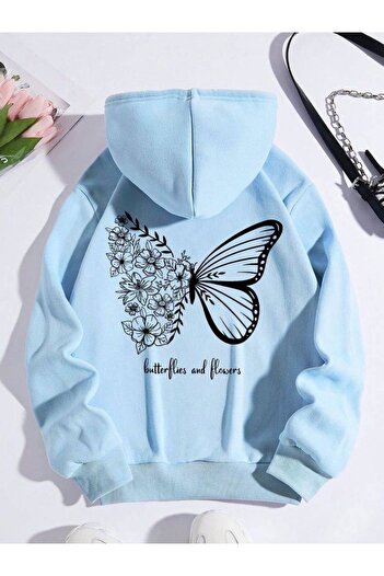 CLASSY.MODA Унисекс прекалено голяма 3-слойна качулка 🦋🌸 Качулка с мотив на пеперуди и цветя Качулка в ежедневен стил