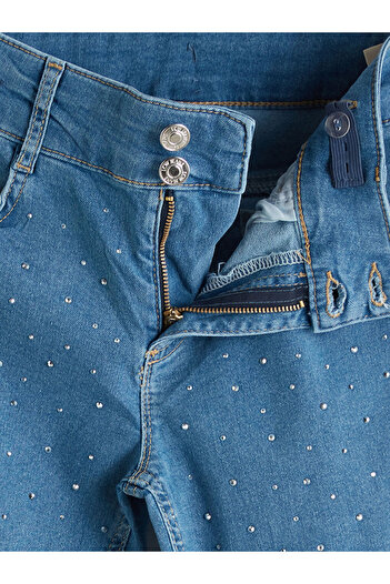 LC Waikiki LCW Beli Ayarlanabilir Lastikli Taşlı Kız Çocuk Jean Pantolon Fashion