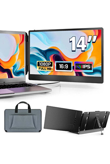 Velixo Dual Laptop Monitor 13.3-17", 14" IPS 1080P, USB-C, Plug & Play, Portable,Windows/MacOS,Bag Included