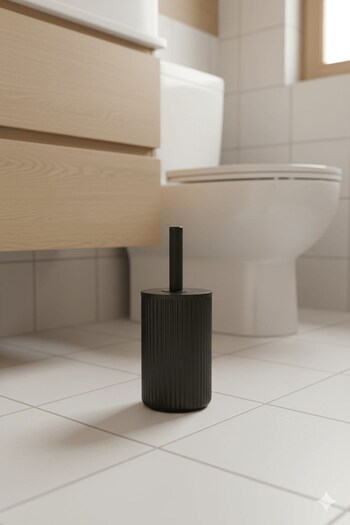 Sas Haus Lines Series Black Acrylic Toilet Brush – with Cylinder Stand, 34cm, Easy to Clean - 3371
