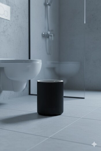 Sas Haus Lines Series Black Acrylic Trash Can - Cylinder, 5 Liters, 25cm, Easy to Clean - 3372