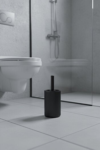 Sas Haus Lines Series Black Acrylic Toilet Brush – with Cylinder Stand, 34cm, Easy to Clean - 3371