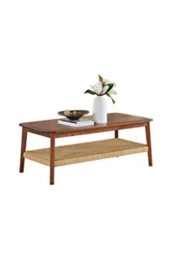 Crestj Center table 120 x 60 x 40 cm - Classic design with woven shelf - Elegant coffee table made of solid acacia wood