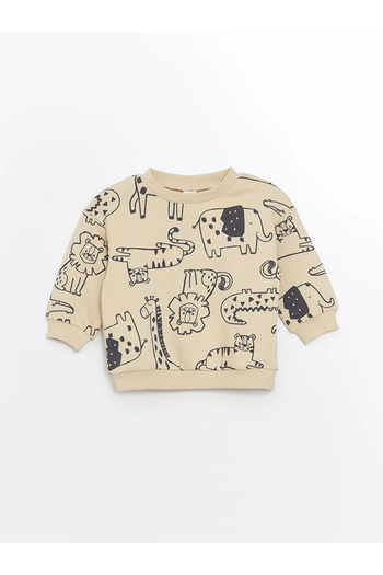 LC Waikiki Lcw Baby Beige Crew Neck Printed Long Sleeve Baby Boy Sweatshirt and Sweatpants Set of 2