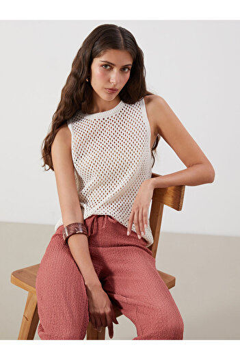 LC Waikiki Ecru Crew Neck Openwork Women's Knitwear Undershirt