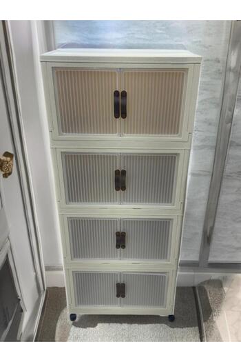 MOSTAFA 4-tier beige dotted wardrobe with wheels, brown silicone wardrobe handle, foldable, detachable and stackable