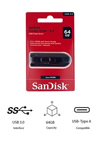 SanDisk Cruzer Glide 3.0 USB 3.0 Type B Flash Drive Lightweight SDCZ600-064G-G35 64 GB