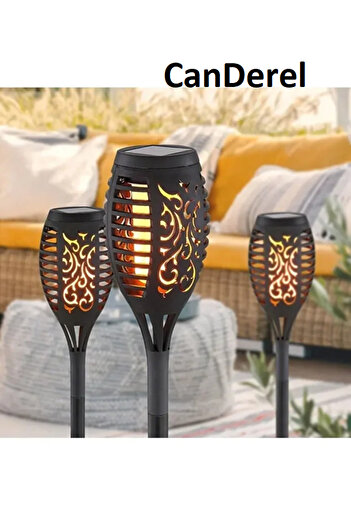 Canderel 1 Adet Alev Efektli Solar Led Güneş Enerjili Bahçe Lambası Aydınlatması Armatür 51 Cm