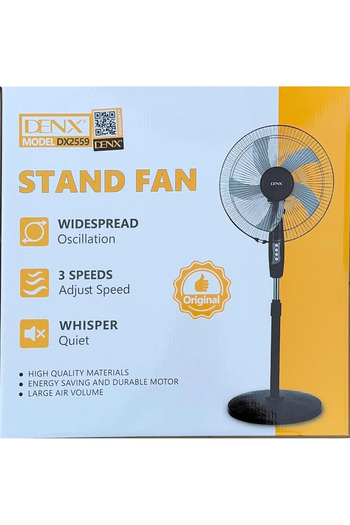 Denx 16 Inch Adjustable Height Stand Fan with 5 Blade Design, 3 Cooling Speeds, Powerful Airflow