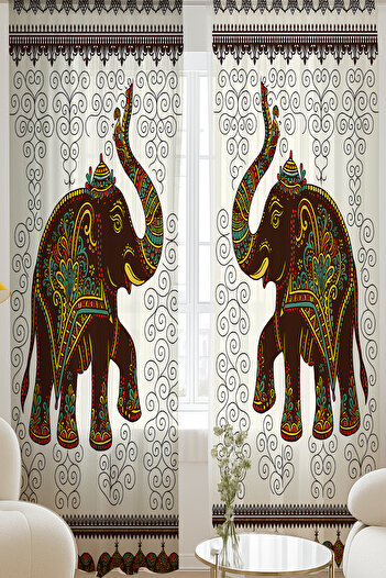 Else Dekor Indian Filler Patterned Double Winged Tulle Curtain Living Room Hall Kitchen 140X260Cm