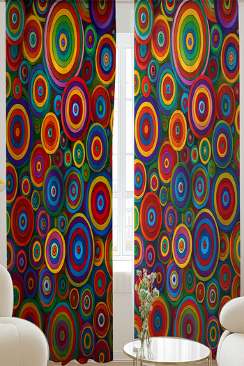 Else Dekor Colorful Retro Ring Pattern Double Winged Tulle Curtain for Living Room Hall Kitchen 140X260Cm