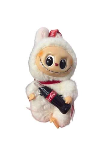 OEM Figurina LaBubu muzical CocaCola, de plus, moale si pufos, alb, 25 cm, la cutie + Figurina LaBubu, t