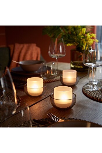 IKEA TALLTITA Tealight holder, set of 2, grey/frosted glass