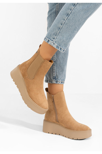 B T Shoes Khaki kotníkové kozačky na platformě Celestina
